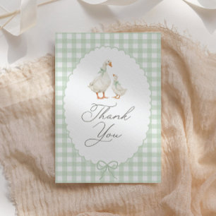 Sage Green Gingham Silly Goose Baby Shower Thank You Card