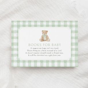 Sage Green Gingham Teddy Bear Books for Baby Enclosure Card