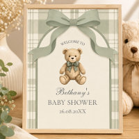 Sage Green Gingham Teddy Bear Welcome 