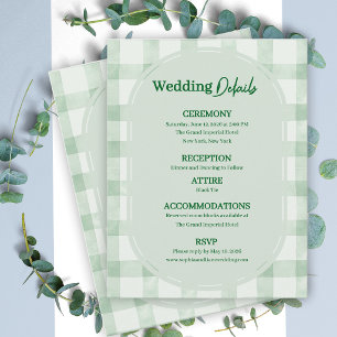 Sage Green Gingham Wedding Details Information Enclosure Card