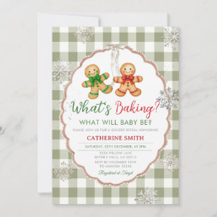 Sage Green Gingham What’s Baking Gender Reveal Invitation