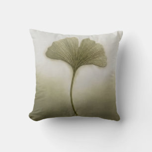 Sage Green Ginkgo Biloba Leaf Minimalist Modern Cushion