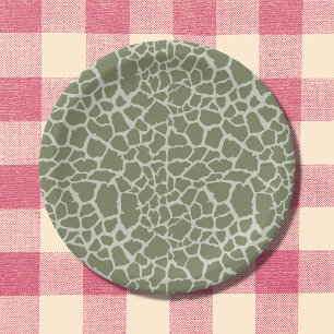 Sage Green Giraffe Print Paper Plate