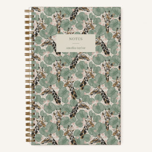Sage Green Giraffe Tropical Botanical Notes Notebook