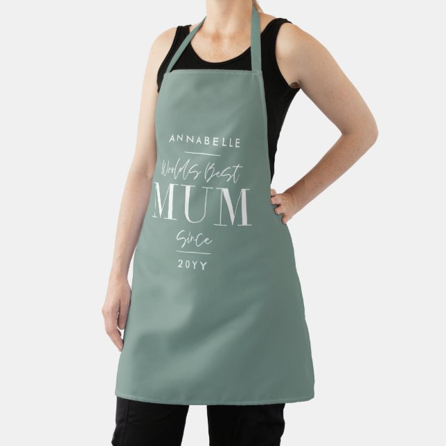 Sage green girly modern mum mothers day typography apron (Insitu)