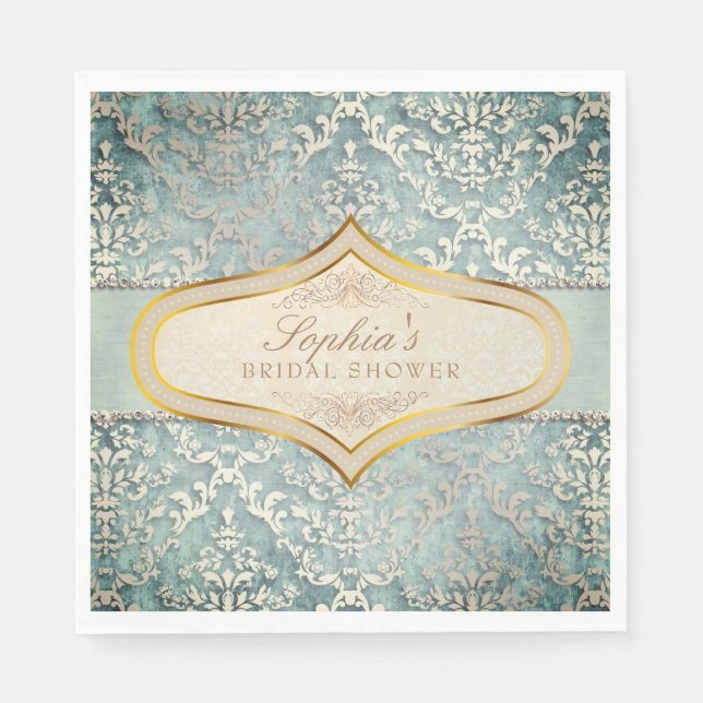 Sage Green Glimmer Damask Wedding Bridal Shower Napkin (Front)