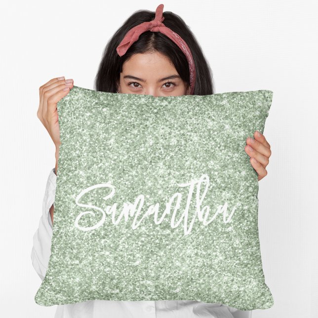 Sage Green Glitter Brush Script Cushion (Creator Uploaded)