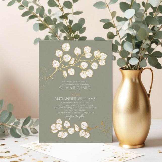 Sage Green Glod Wedding Real Foil Invitation (Creator Uploaded)