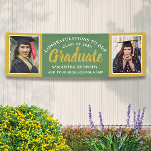 Sage Green Gold 2 Photo Congratulations Graduation Banner