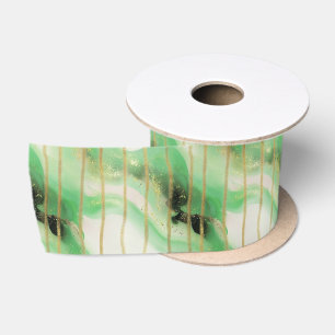 Sage Green Gold Abstract Stripes Satin Ribbon