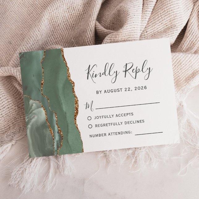 Sage Green Gold Agate Wedding RSVP (Creator Uploaded)