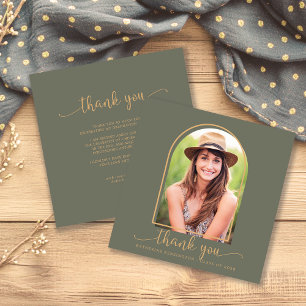 Sage Green Gold Arch Photo Graduation Thank You