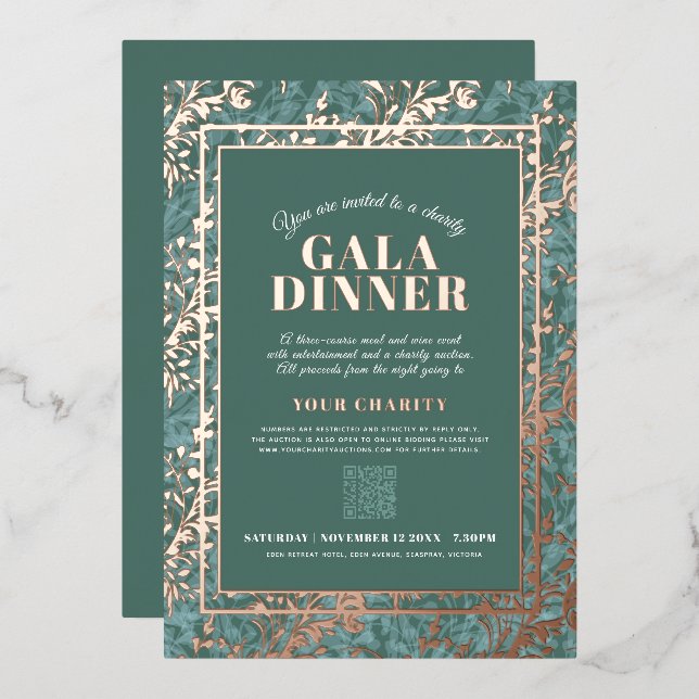 Sage green gold botanica pattern gala dinner event (Front/Back)