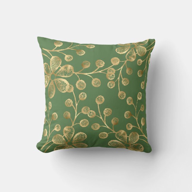 SAGE GREEN & GOLD BOTANICAL DOUBLE SIDED Cushion (Front)