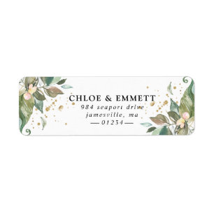 Sage Green Gold Botanical Floral Return Address Return Address Label