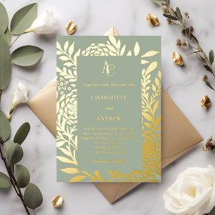Sage green gold botanical monogram luxury wedding
