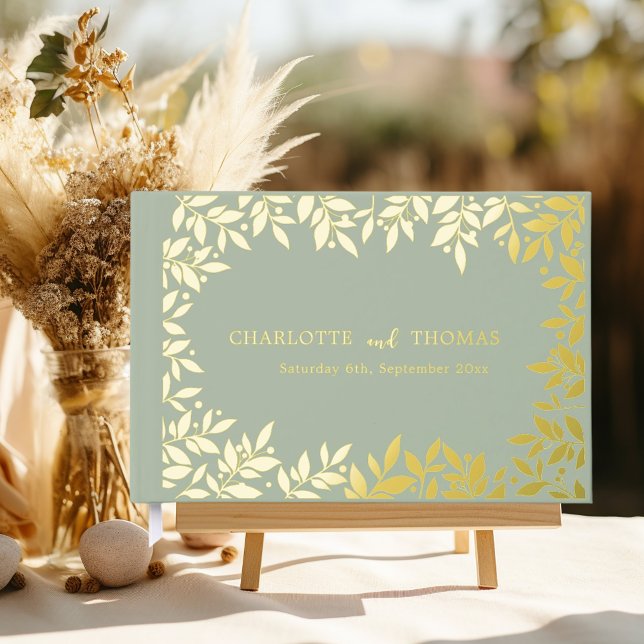 Sage green gold botanical wedding  guest book (Creator Uploaded)