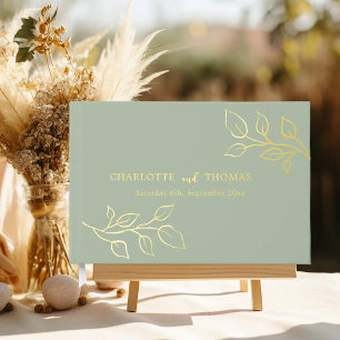 Sage green gold botanical wedding  guest book
