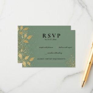 Sage Green Gold Botanical Wedding RSVP Enclosure Card