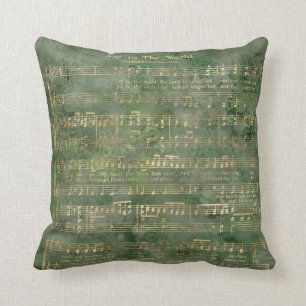 Sage Green Gold Christmas Music Joy To The World Cushion