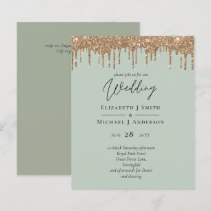 Sage Green Gold Dripping Glitter Wedding Script