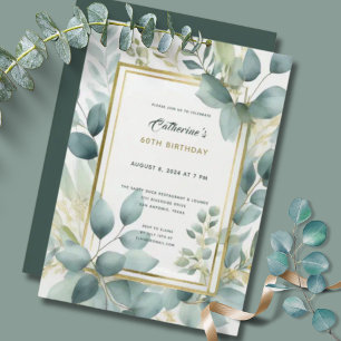 Sage Green Gold Elegant 60th Birthday Party Invite