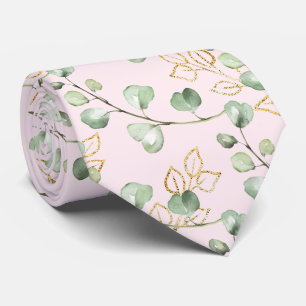 Sage Green & Gold Eucalyptus Blush Pink Wedding Tie