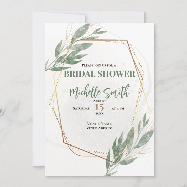 Sage Green Gold Eucalyptus Floral Bridal Shower Invitation (Front)