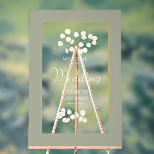 Sage Green Gold Eucalyptus Leaves Wedding Welcome  Acrylic Sign