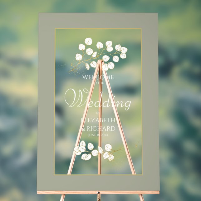 Sage Green Gold Eucalyptus Leaves Wedding Welcome  Acrylic Sign (Neutral)