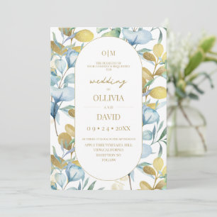 Sage Green Gold Eucalyptus Modern Wedding Invitation