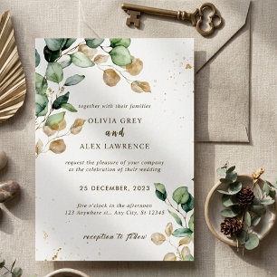 Sage Green Gold Eucalyptus Watercolor Wedding Invitation