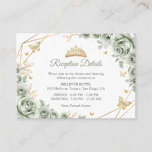 Sage Green Gold Floral Quinceanera  Details Enclosure Card