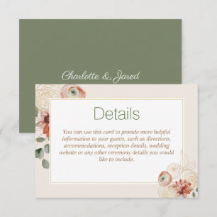 Sage Green Gold Floral Wedding Enclosure Card