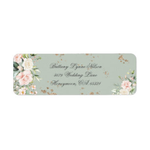 Sage Green Gold Floral Wedding Return Address Label