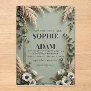 Sage Green Gold Foil Art Deco Double Arch Acrylic Invitations