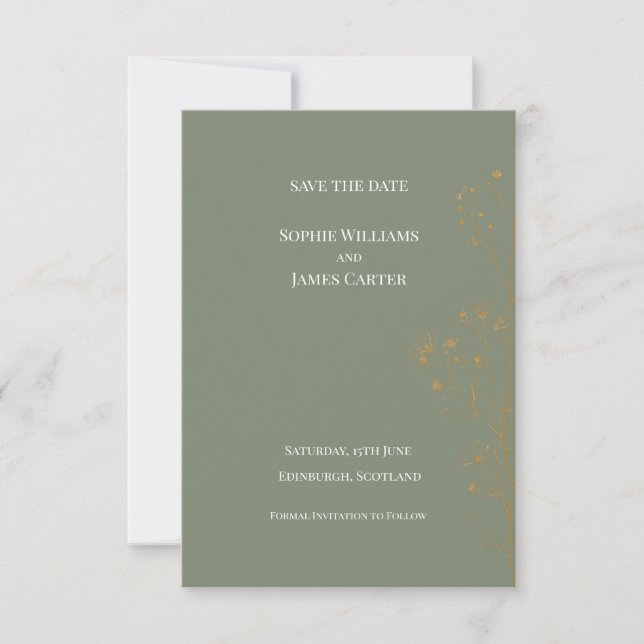 Sage Green Gold Foil Confetti Luxury Wedding Save The Date (Front)