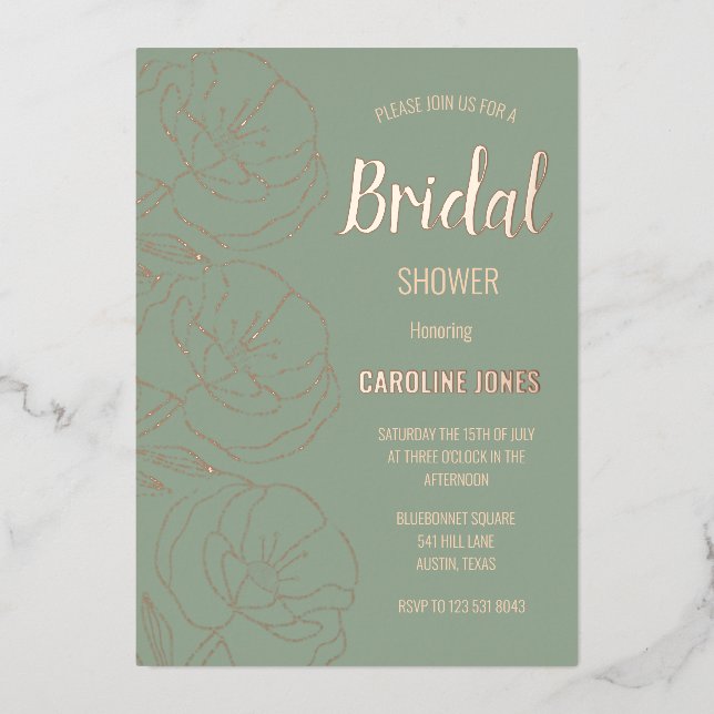 Sage Green Gold Foil Floral Elegant Bridal Shower (Front)