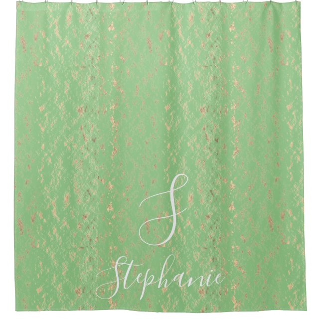 Sage Green Gold Foil Patterns Monogram Initials Shower Curtain (Front)