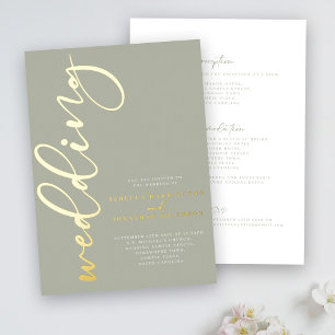 Sage Green Gold Foil Wedding Invitation