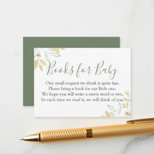 Sage Green & Gold Foliage Baby Shower Book Request Enclosure Card