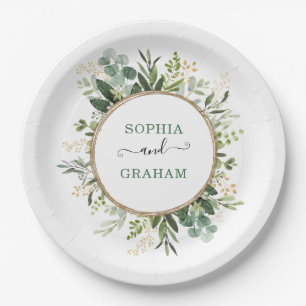 Sage Green Gold Garden Greenery Wedding Paper Plate