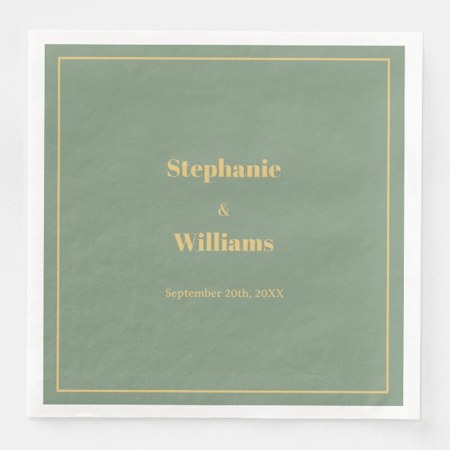 Sage Green Gold Golden Elegant Minimal Wedding Napkin (Front)