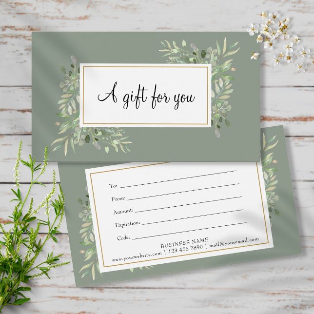Sage Green Gold Greenery Business Gift Certificate (Creator Uploaded)