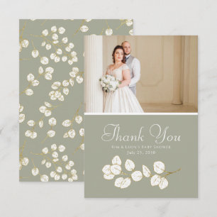 Sage Green Gold Greenery Eucalyptus  Thank You Card