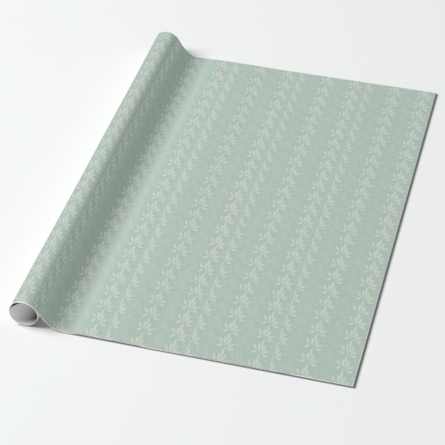 Sage Green & Gold Gum Leaf Pattern Leaves Wrapping Paper (Unrolled)