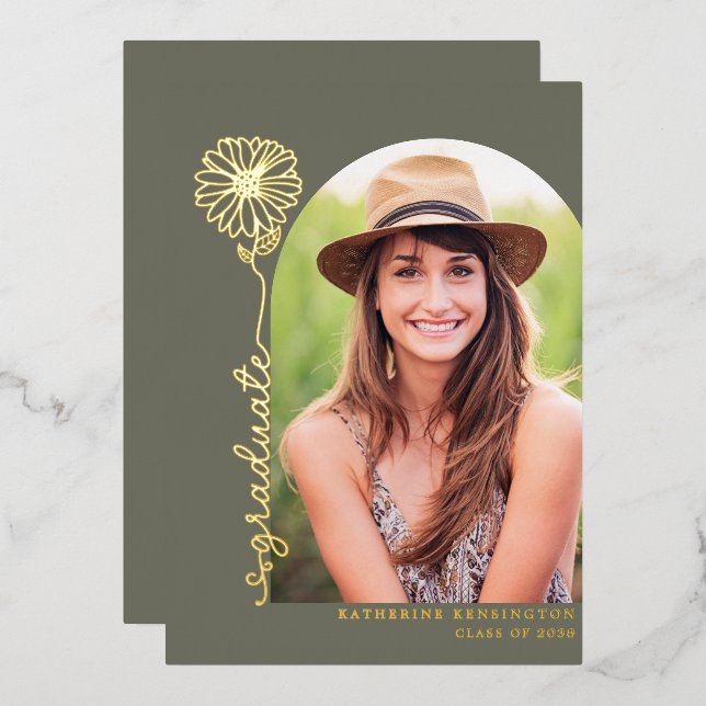 Sage Green Gold Handwritten Photo Graduation (Front/Back)