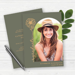 Sage Green Gold Handwritten Photo Graduation Invitation