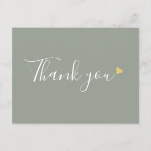 Sage Green Gold Heart Script Business Thank You Postcard