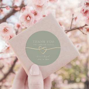 Sage Green Gold Heart Wedding Thank You Classic Round Sticker